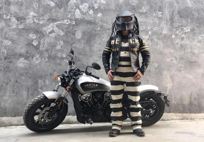 BOB DONG Prisoner Striped Overalls Vintage Men's Motorcycle Biker Racing Pants