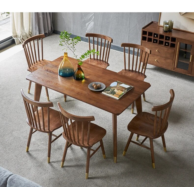 Nordic all solid wood dining table light luxury furniture six people dining table and chair combination simple modern rectangula