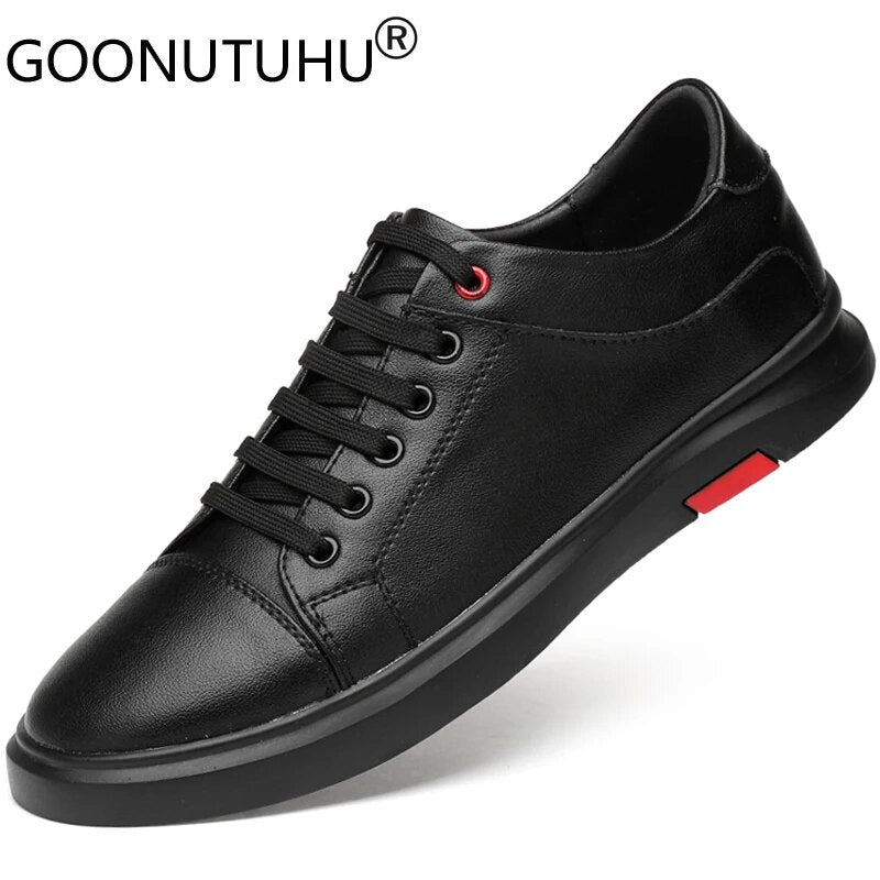 Fashion Men's Shoes Casual Genuine Leather Flats Sneakers Male White Or Black Lace Up Platform Shoe Man Vulcanized Shoes For Men