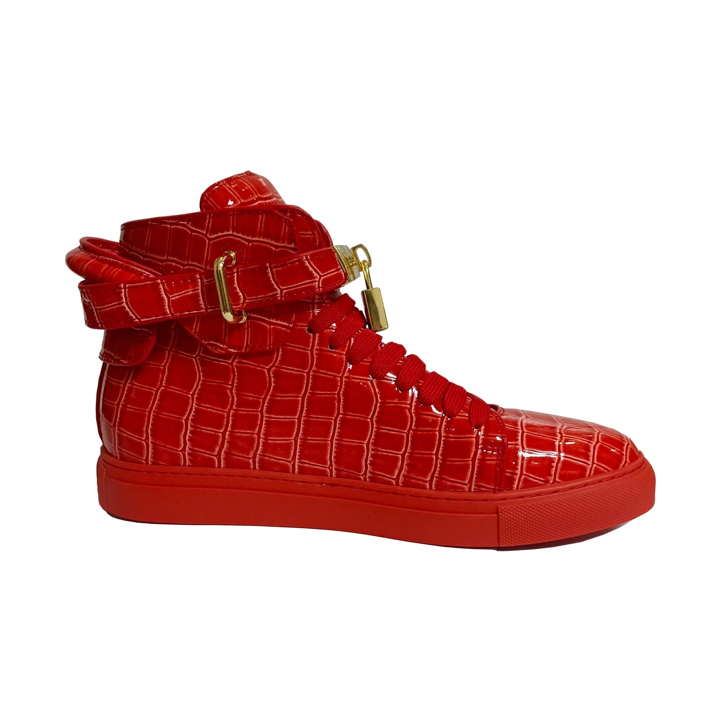 Phenkang Men Alligator Pattern High Top Sneakers Lock Lace Flats Glossy Real Leather Newest Designer Boots Men‘s Casual Shoes