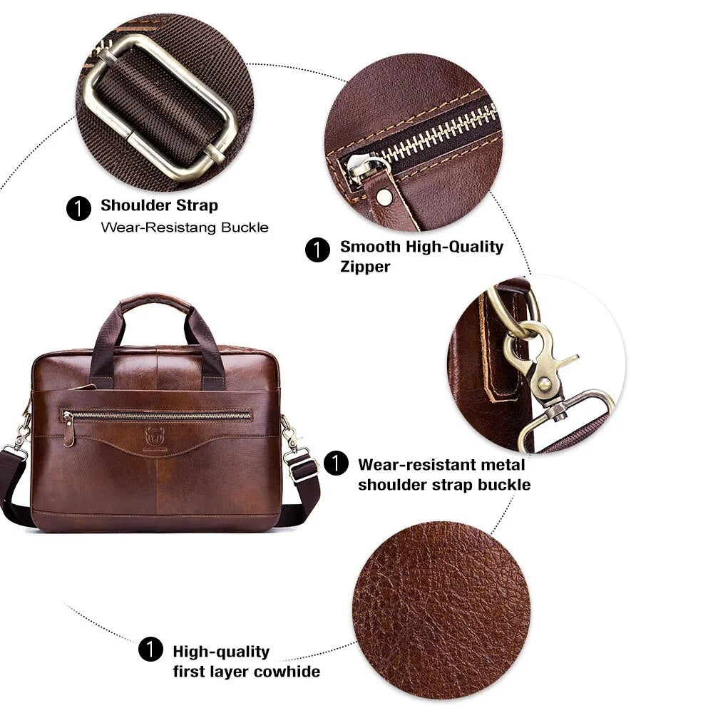 BULLCAPTAIN New Cowhide Men's Business Briefcase/Leather Retro Men's Messenger Bag/Large Capacity Leisure Business Bag/Handbag