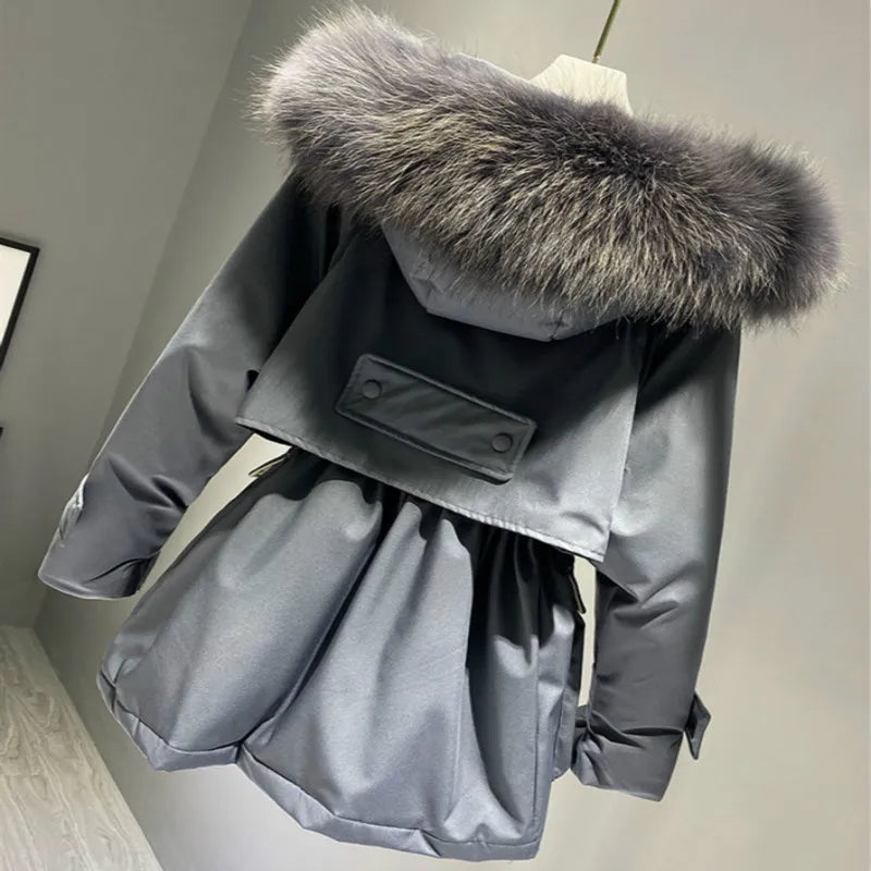Fashion Hooded Faux Fur Collar Women's Clothing Big Pocket Down Jacket Female Winter Coat Woman Parkas Casacos Feminino ZJT46