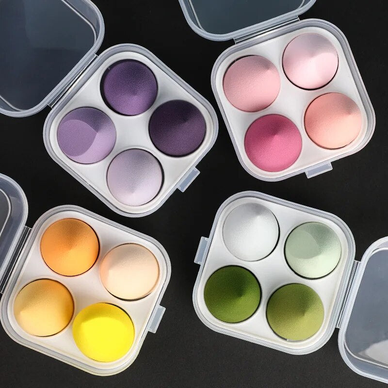 4 pcs Storage Box Beauty Make Up  Sponge Set Cosmetic Powder Puff Sponge For Face Makeup Foundation  Make-up Accessories&Tools