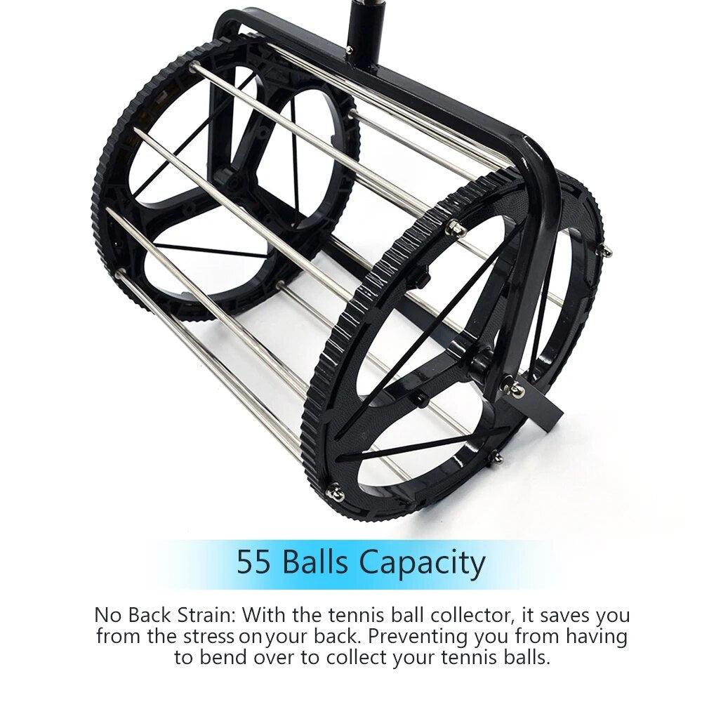 55 Balls Capacity Tennis Balls Retriever Tennis Ball Picker Ball Hopper Roller Tennis Accessory L-8