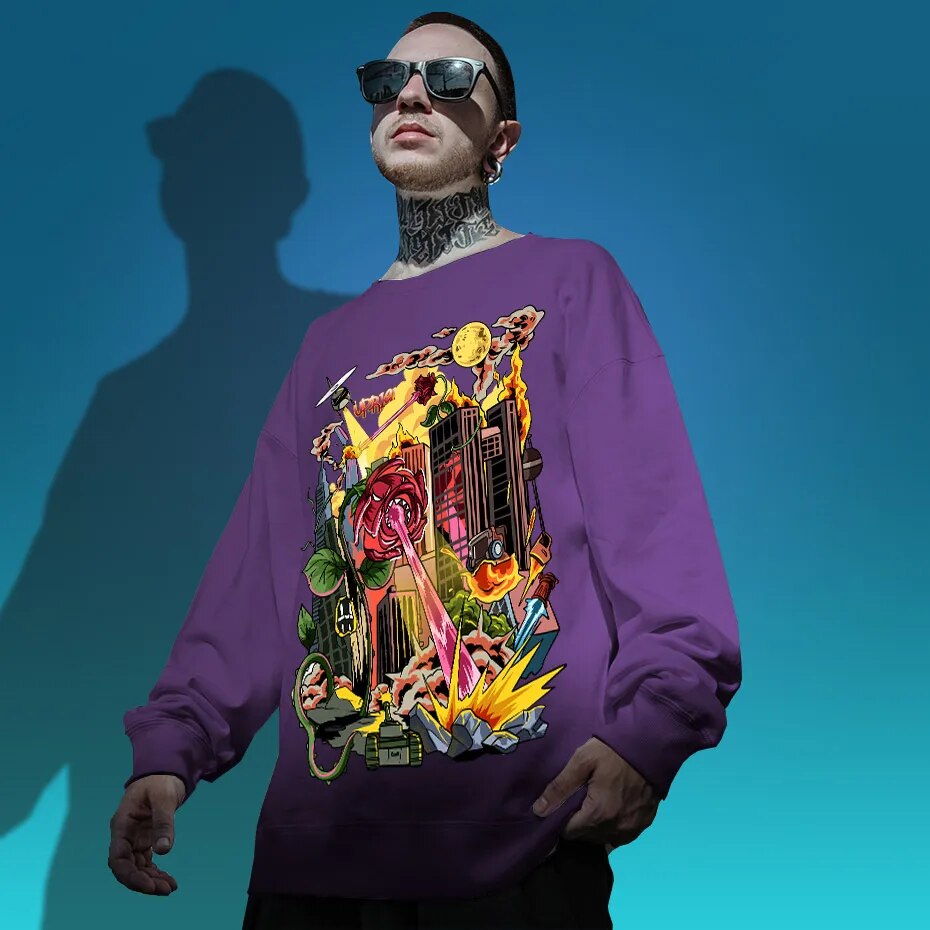 Hoodies, Sweatshirts Men Rose Flower attack Printe Men's Tee Shirts long Sleeve  Fashion High Street Hip Hop Streetwear Hoodies