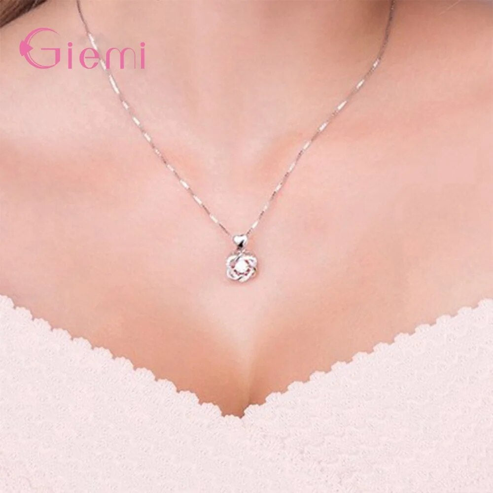 Fashion Simple 925 Sterling Silver Cubic Zircon Heart Pendant Necklace Women Girl Sweet Creative Jewelry Gifts Femme