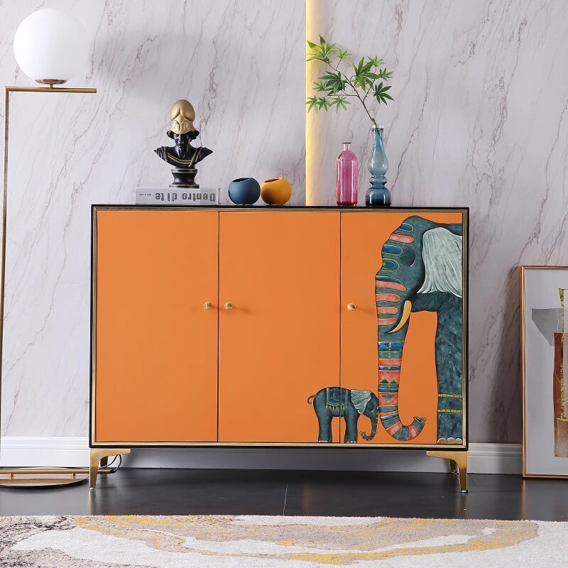 Italian minimalist light luxury door cabinet modern simple living room locker stainless steel side cabinet living room furniture