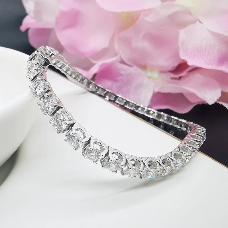 CxsJeremy 14K White Gold 3.5mm Round Cut Moissanite Tennis Bracelet Setting 4 Prongs Wedding Anniversary Handmade Diamond Gifts