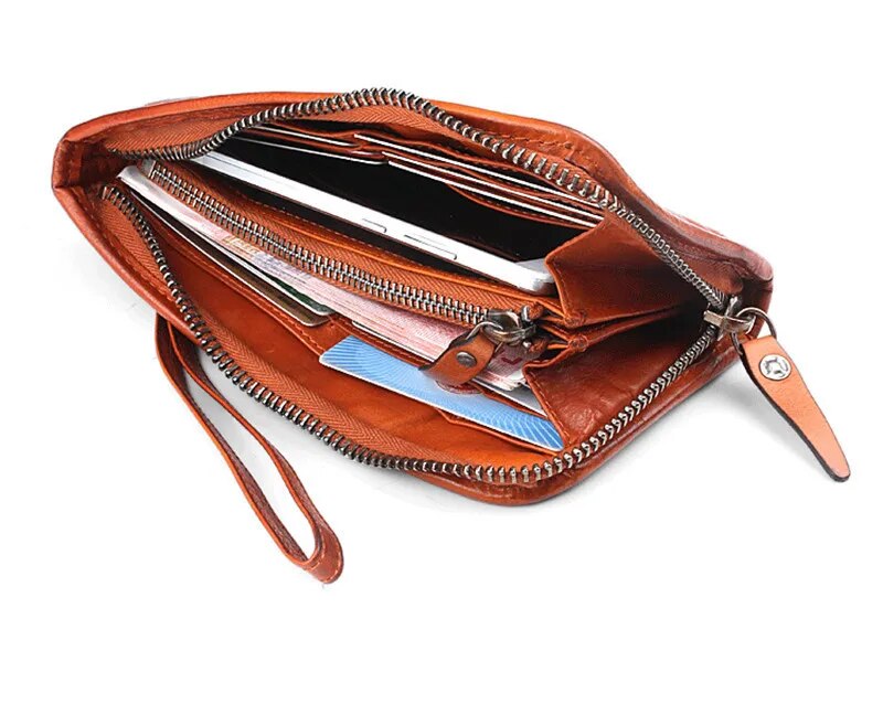 PNDME vintage designer real cowhide men long wallet luxury genuine leather multifunctional women credit card holder clutch purse