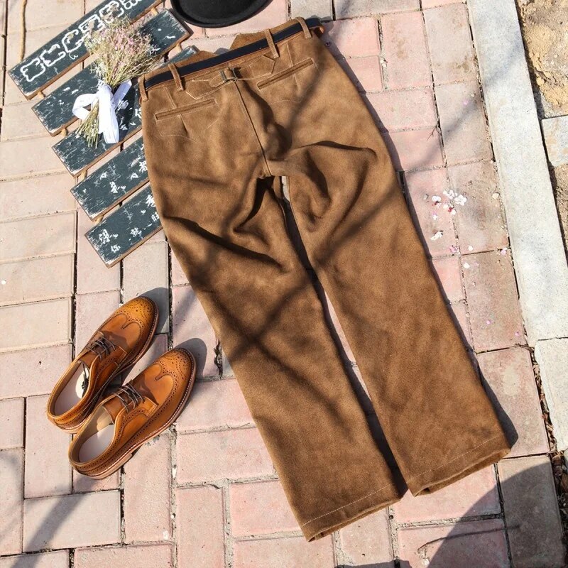 Spring Mens Autumn New 2022 Solid Vintage Biker Straight Pants British Style Fashion Brown Casual High Quality Male Pants