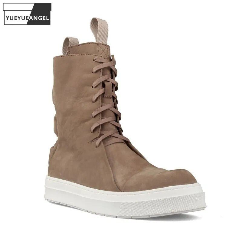 Fashion Brand Men High Top Shoes Ankle Lace Up Thick bottom Genuine Leather Casual Sneaker Personality Street Style Couple Shoes