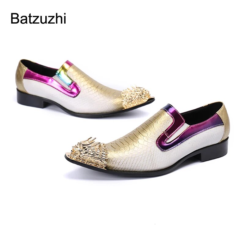Batzuzhi Japanese Type Fashion Men's Shoes New Design Pointed Iron Toe Genuine Leather Dress Shoes Men Party and Wedding Zapatos