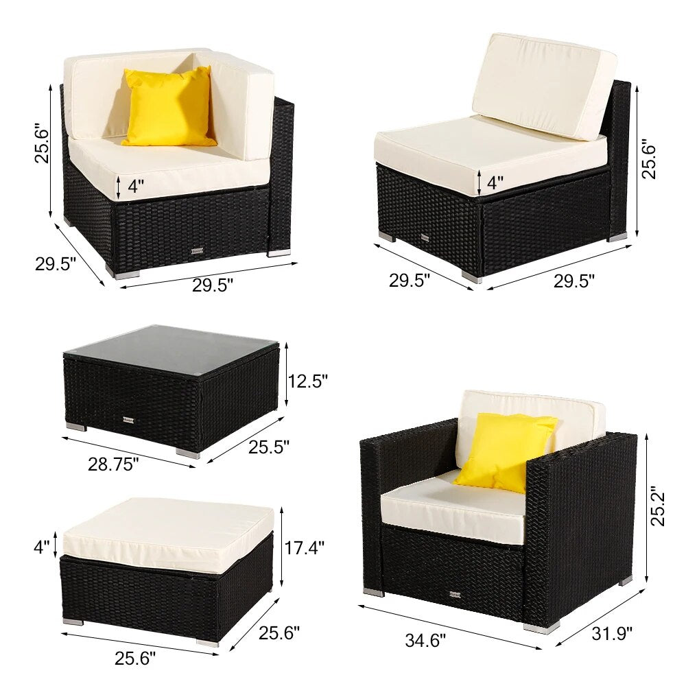 Patio Furniture Set 7 Pieces Patio PE Wicker Rattan Corner Sofa Set US Warehouse In Stock