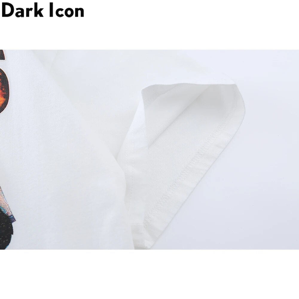 Dark Icon Rapper T-shirt Men Summer Round Neck Hipster Tshirts Street Fashion Tee Shirts Man Black White Tee