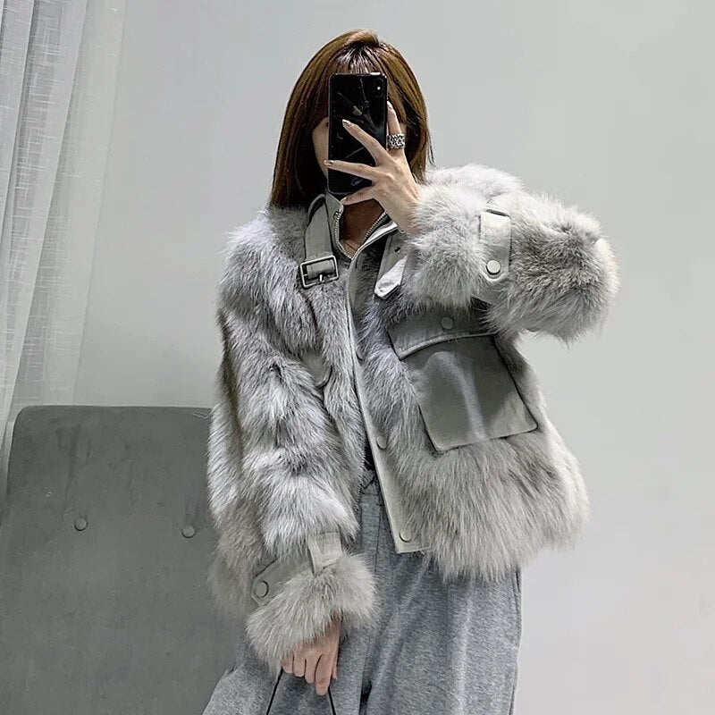 Fashion Super Quality Real Fox Fur Coat Autumn Winter Female Jacket Vintage Elegant Women's Clothing Mulheres Casacos Zjt1641