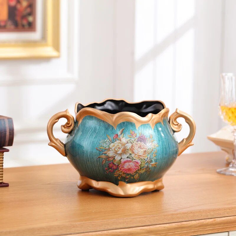 European Resin Retro Houses Office Tablepans Artificial Flowers Christmas Decorations Wedding Decorations Handicrafts vase