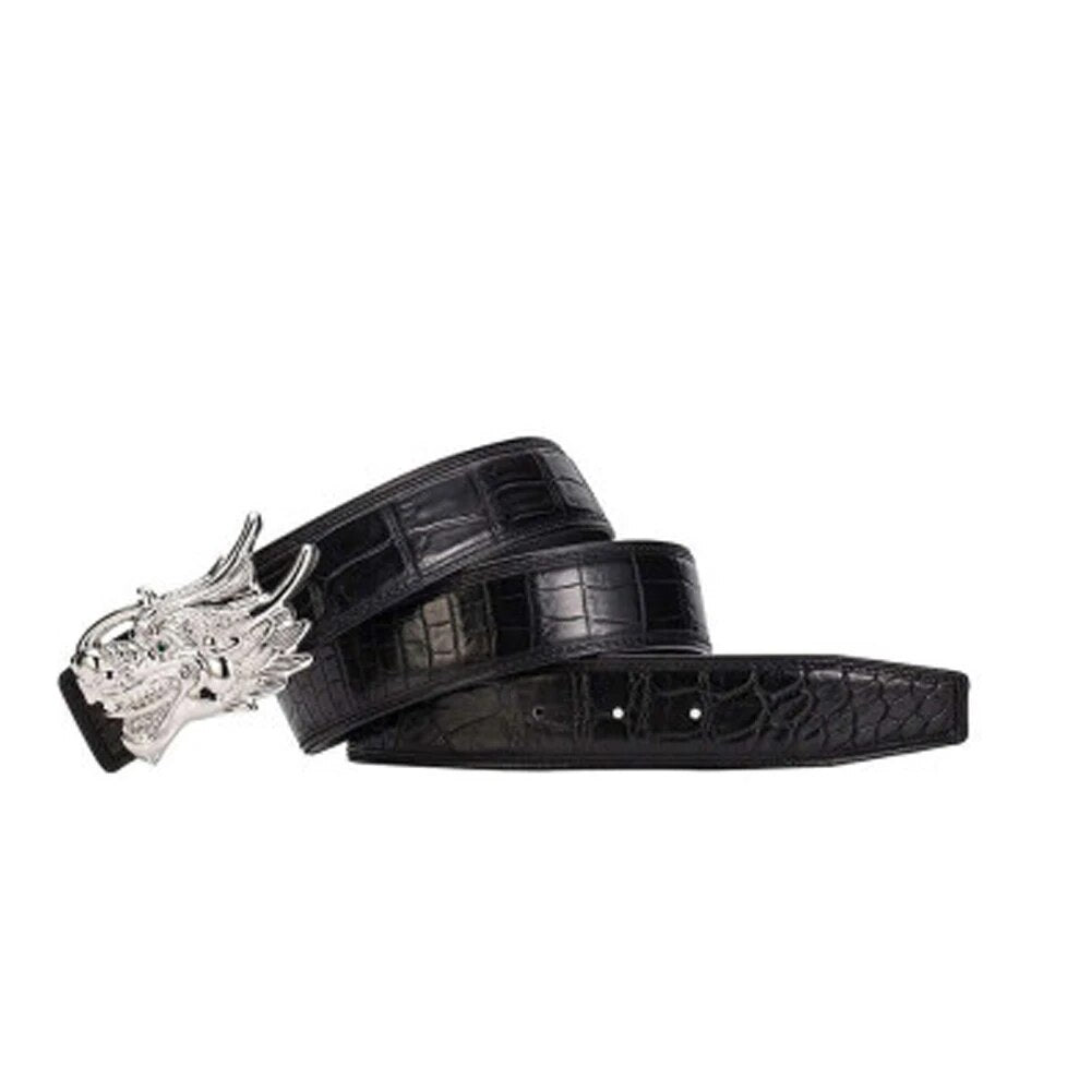 menggeka new crocodile lether male belt  S925 Sterling silver dragon head silver buckle male crocodile belt Plate buckles male