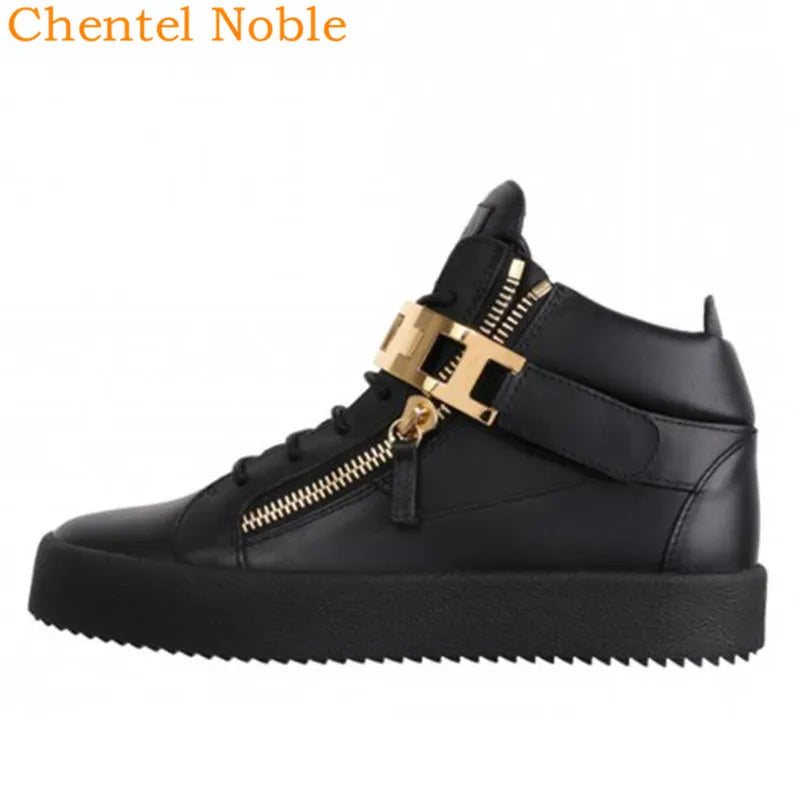 Brand Chentel Comfortable Leather Metal Fashion Men Casual Shoes Party Dress Shoes Men Flats Lace-Up Sneakers Black Color