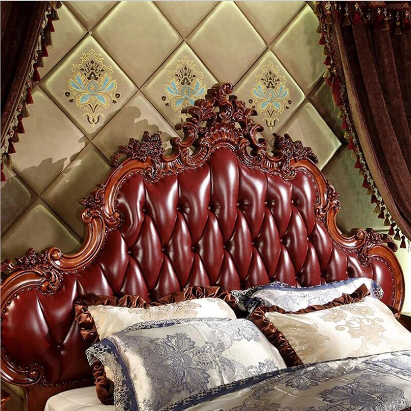 modern european solid wood bed 2 people  Fashion Carved  leather  french bedroom furniture xhc0014
