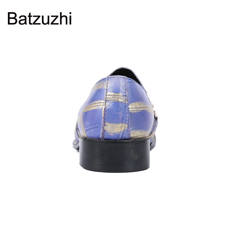 Batzuzhi Italian Style Men's Shoes Gold Metal Toe Genuine Leather Dress Shoes for Men's Business, Party and Wedding, Big EU38-46