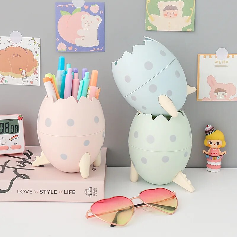 Kawaii dinosaur egg pen holder large capacity cute cartoon desktop stationery storage box office multi-function pen holder