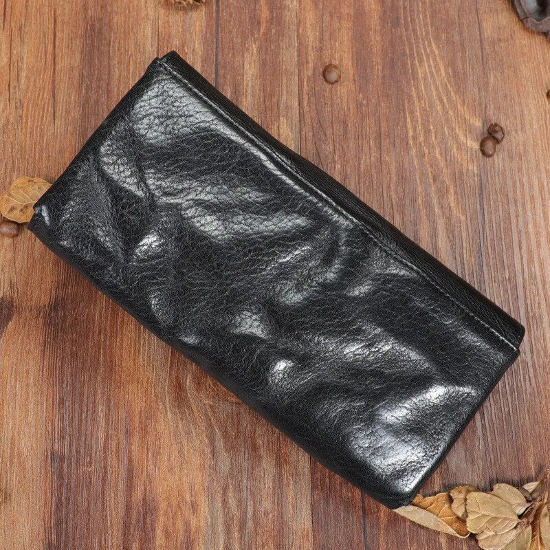 Fashion casual natural genuine leather men's long clutch wallet vintage designer first layer cowhide women lock phone coin purse