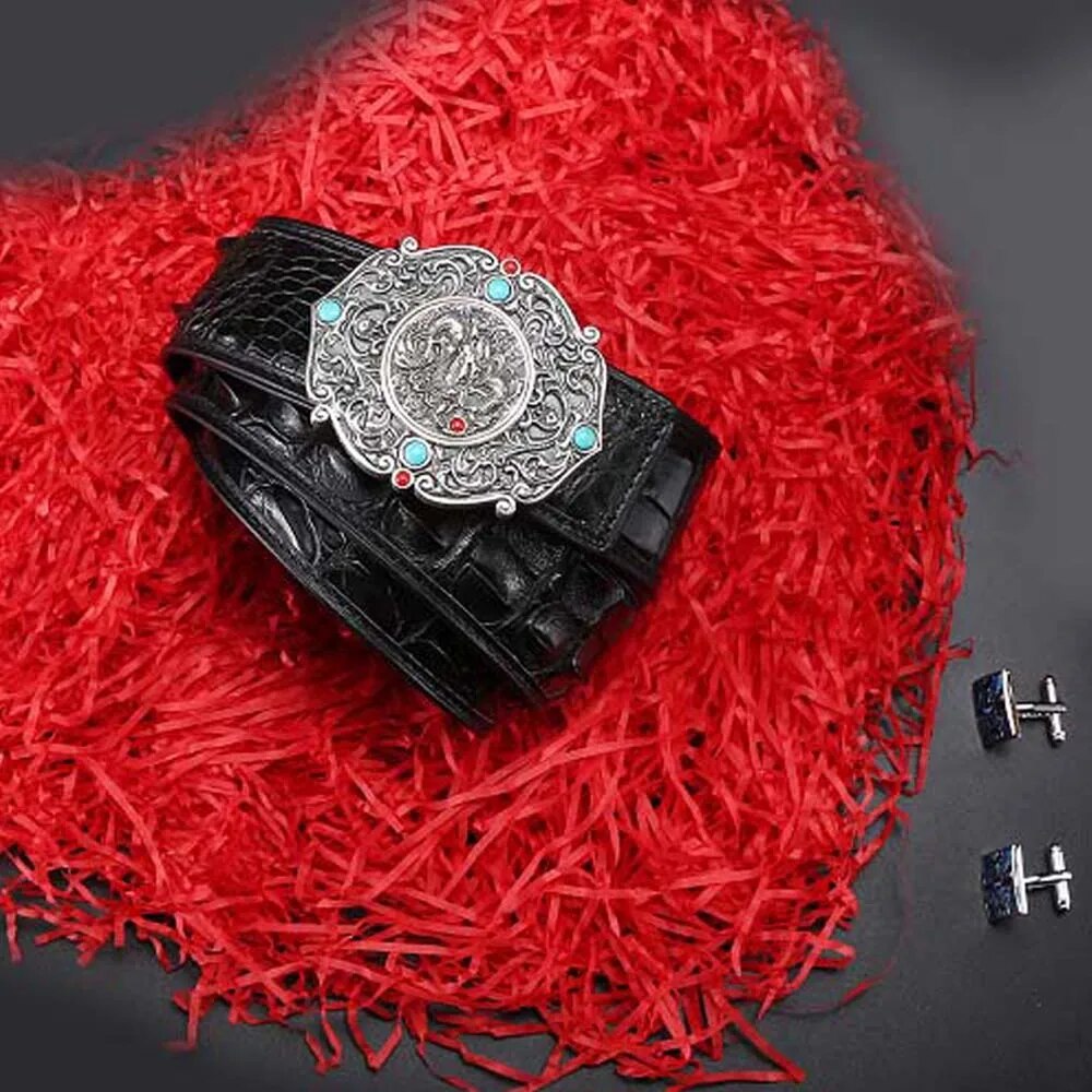 linshe  men belt  male  Genuine crocodile  leather  925 silver  buckle  crocodile male belt  business  leisure  belts