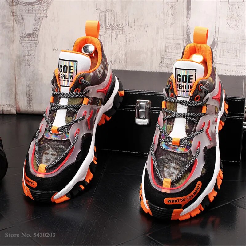 New Designer Men's Shoes Print Punk Hip Hop Casual Shoes Fashion High Tops Sneakers Height Increasing Shoes Zapatillas