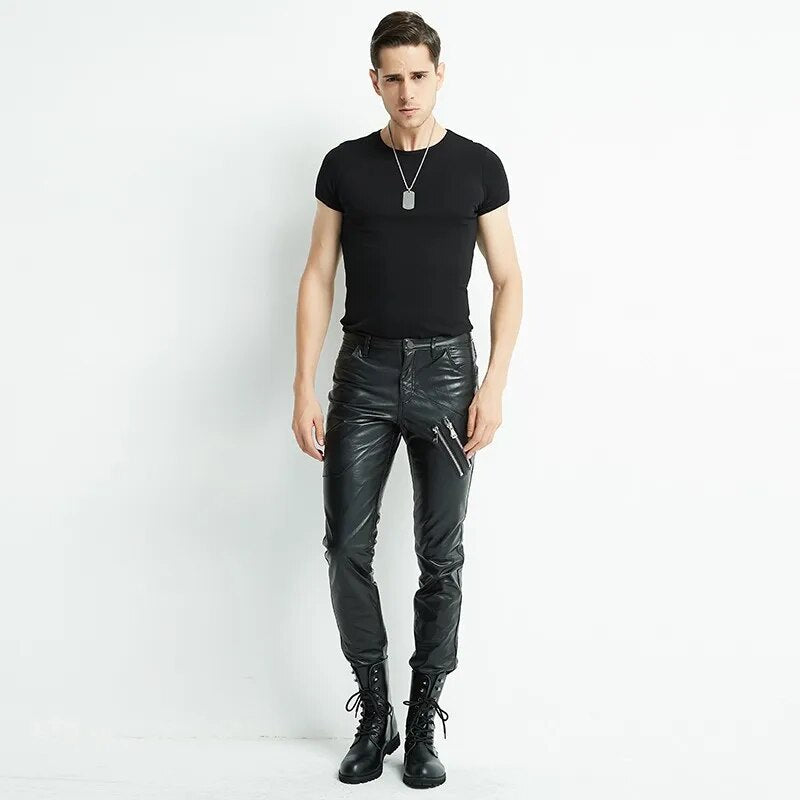 Cowhide Genuine Leather Pants Men Motorcycle Biker Riding Trousers Slim Fit High Quality Man Windproof Real Cow Pencil Pants 4XL