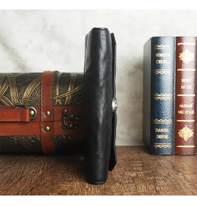 Fashion casual natural genuine leather men's long clutch wallet vintage designer first layer cowhide women lock phone coin purse