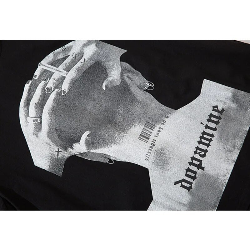 Aolamegs Men's Tee Shirts High Street Cool Boy Printed Oversized T Shirt Men Summer Casual All-match Vintage Advanced Streetwear
