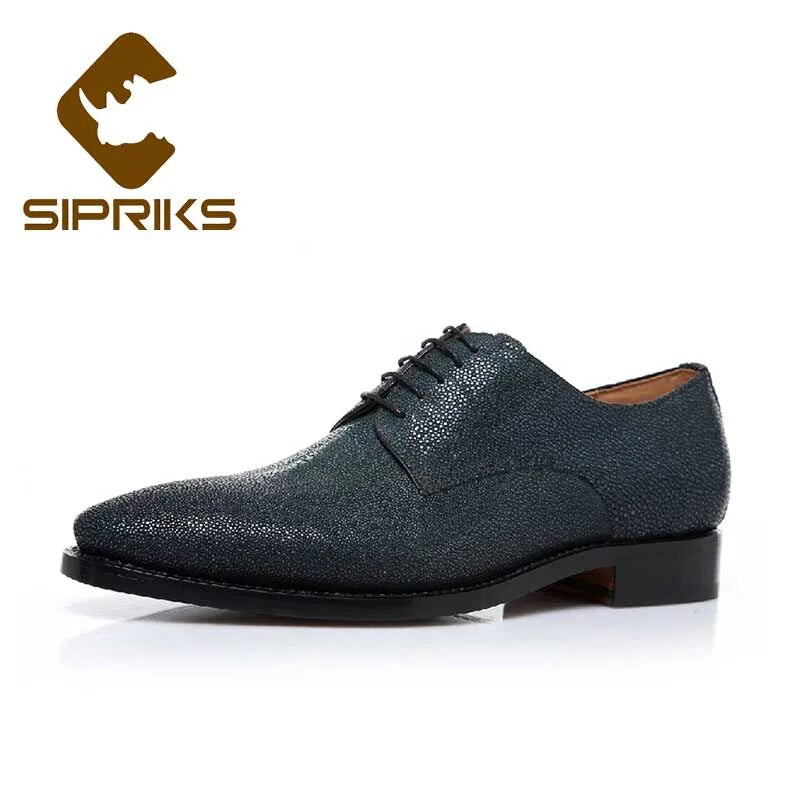 Sipriks Imported Black Stingray Skin Dress Shoes Men'S Formal Tuxedo Shoes Lacing Oxfords Boss Gents Suits Office Safety Shoes