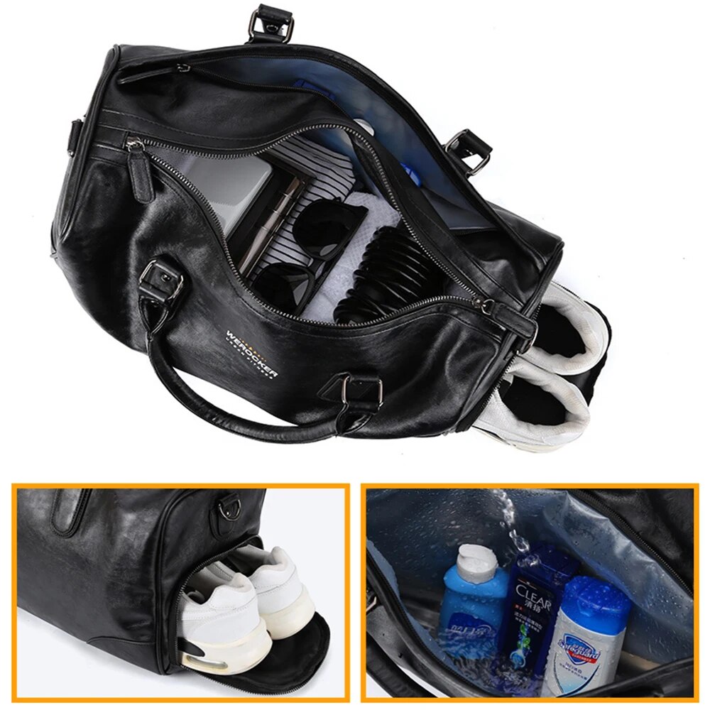 Black Men Travel Duffle Bags Waterproof PU Leather Handbags Shoulder Bag For Man Totes Large Capacity Hand Weekend Bag XA620ZC