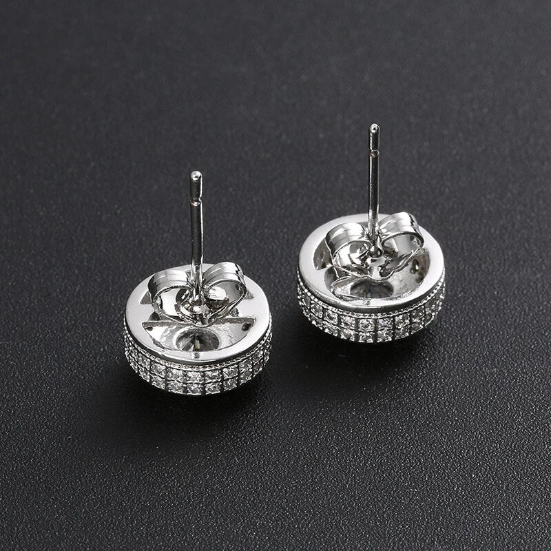 ICEOUTBOX Gold Color Iced Out Round Bling Stud Earring Men Hip Hop Luxury Rhinestone Geometry Stud Earrings For Women Jewelry