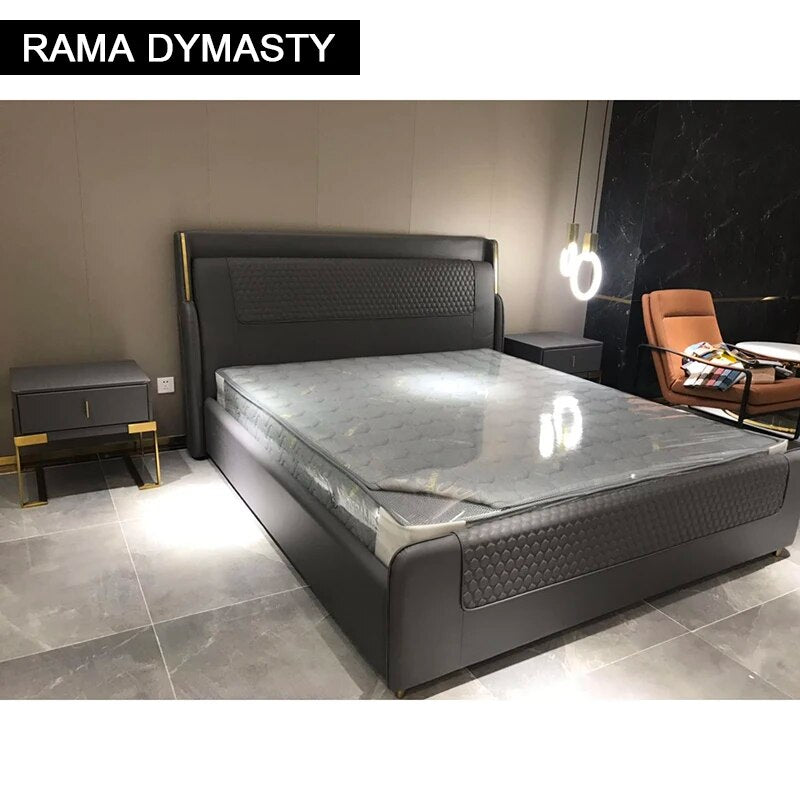 RAMA DYMASTY genuine leather soft bed modern design bed bett, cama fashion king/queen size bedroom furniture