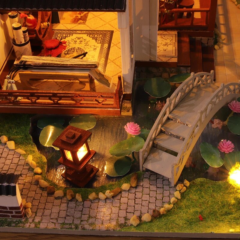 DIY Wooden Dollhouse Chinese Town Architecture Doll Houses Miniatures with Furniture Toys for Children Friend Birthday Gift