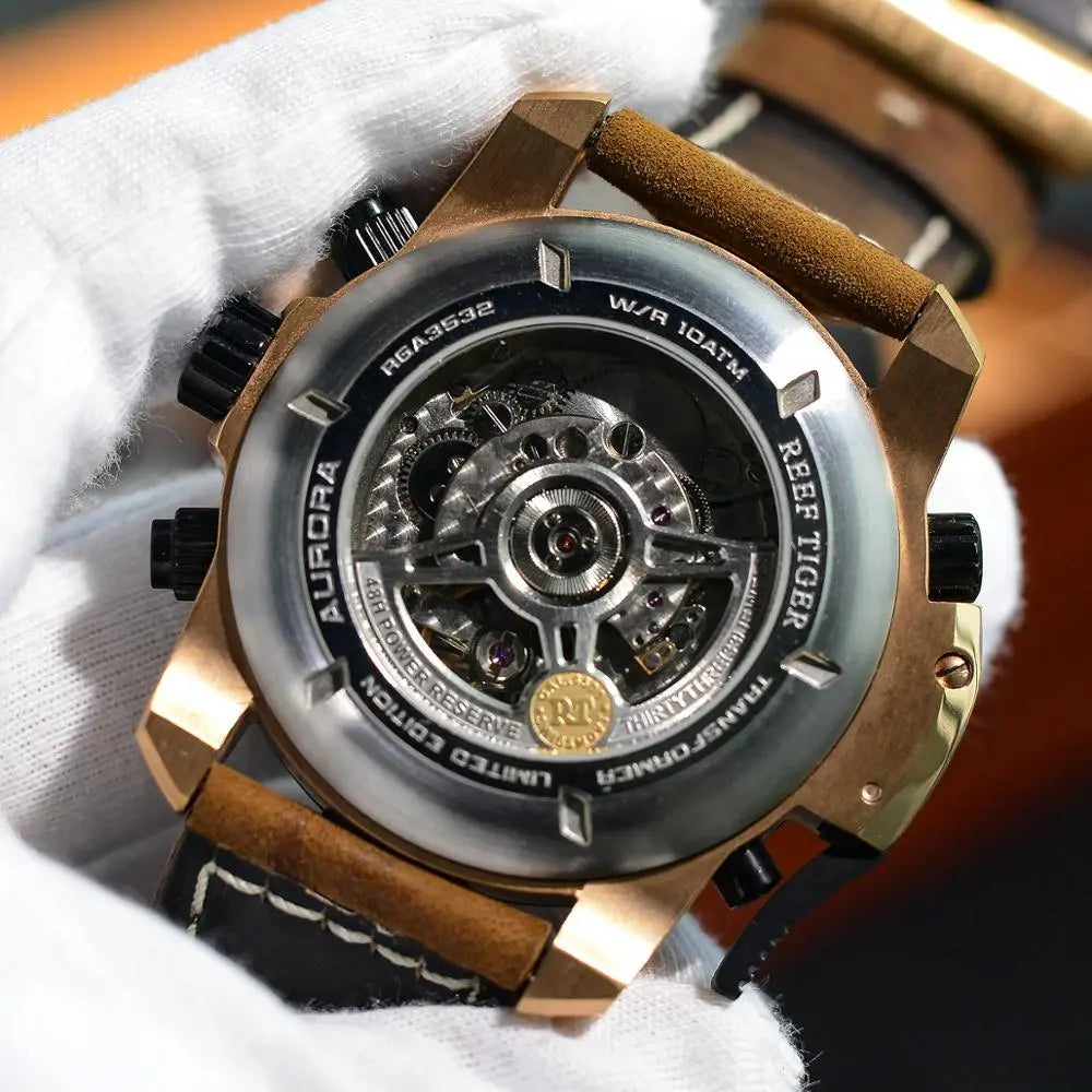 Reef Tiger/RT Sport Watch Complicated Dial with Year Month Perpetual Calendar Big Steel Case Watches RGA3532