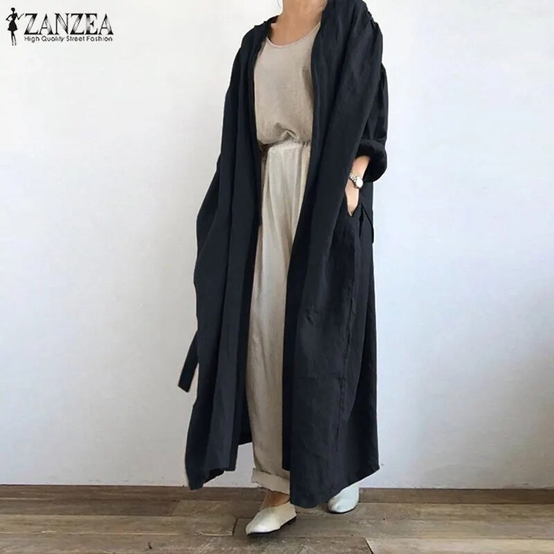 ZANZEA 2023 Women's Casual Blouse Vintage Autumn Cotton Long Cardigan Long Sleeve Coats Female Solid Blusas  Tunic