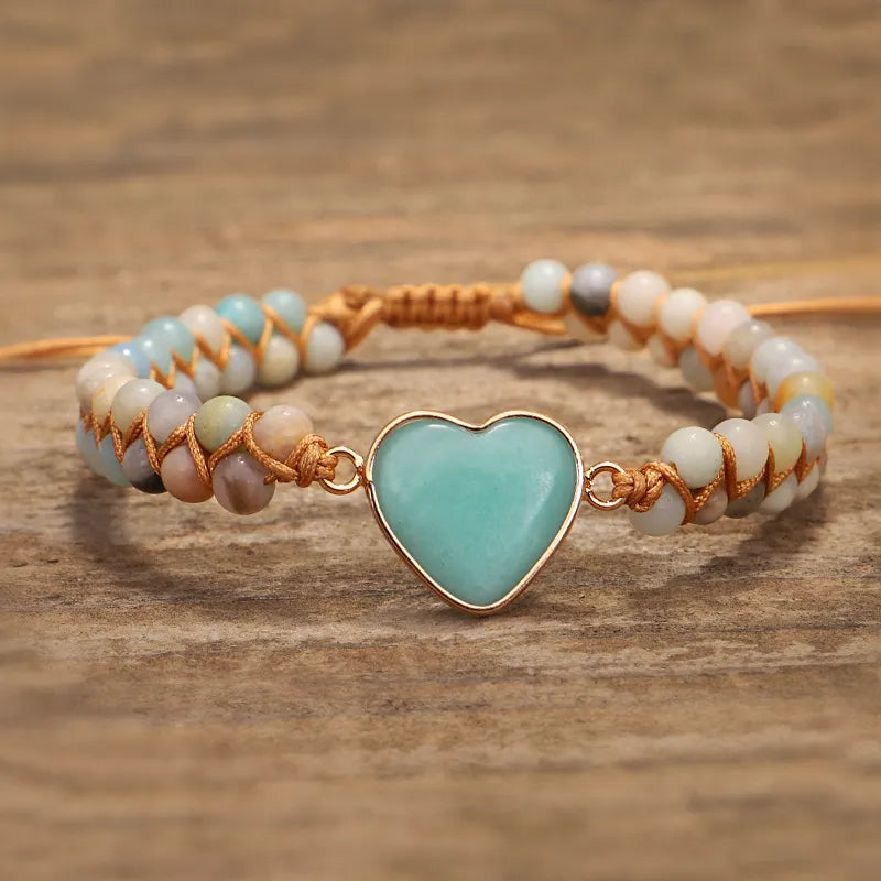 Handmade Jewelry Amazonite Heart Shape Charm Bracelets for women String Braided Macrame Bracelets Lover Wrap Bracelet Femme
