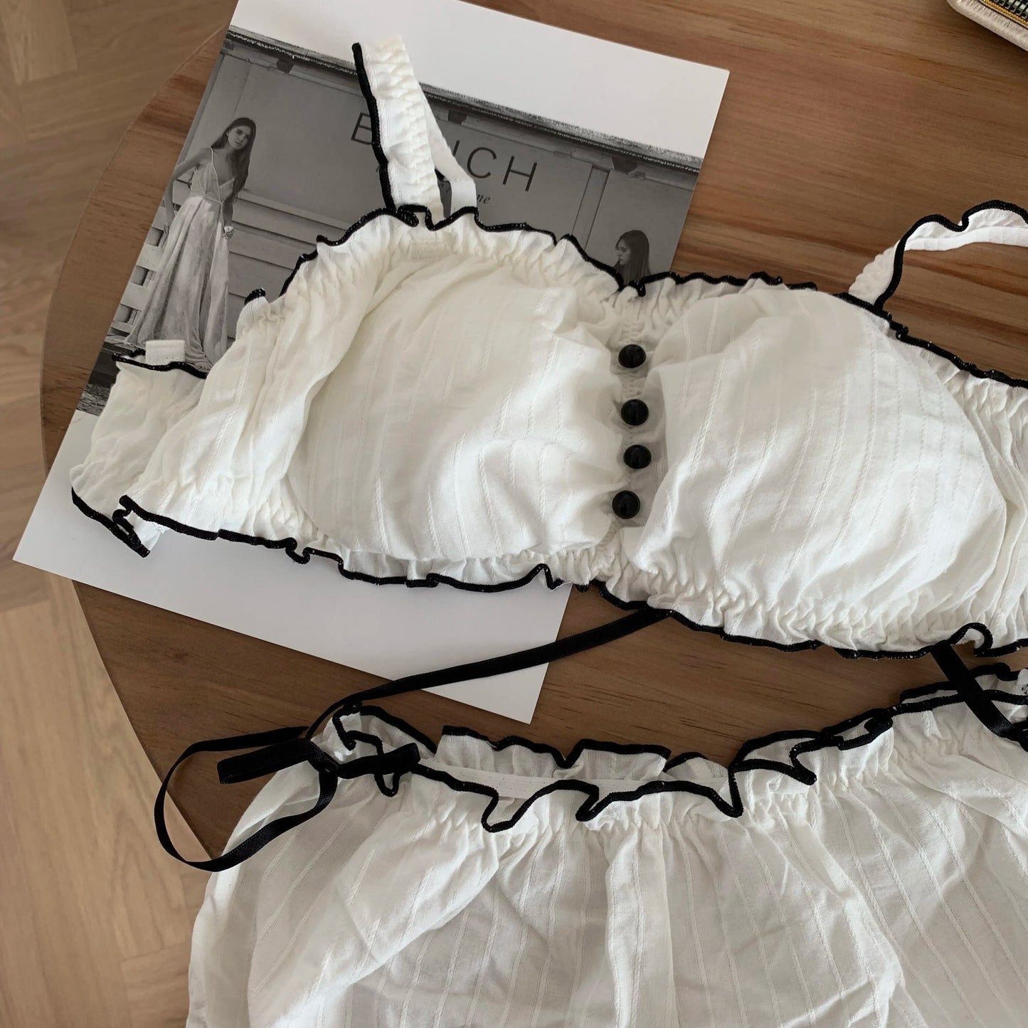 Wriufred Girls Bra Set Retro Pure White Lace Embroidery Underwear Ruffle Panties Comfortable Cotton Lingerie Briefs Sets