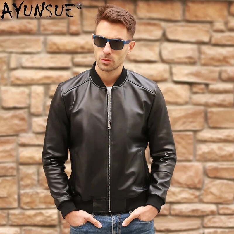 AYUNSUE 100% Sheepskin Leather Jacket Men Short New 2020 Men's Clothing Autumn Winter Coat Mens Chaqueta Cuero Hombre LXR380