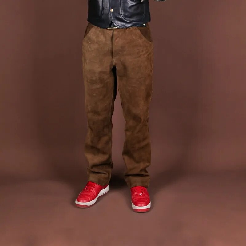 Spring Mens Autumn New 2022 Solid Vintage Biker Straight Pants British Style Fashion Brown Casual High Quality Male Pants