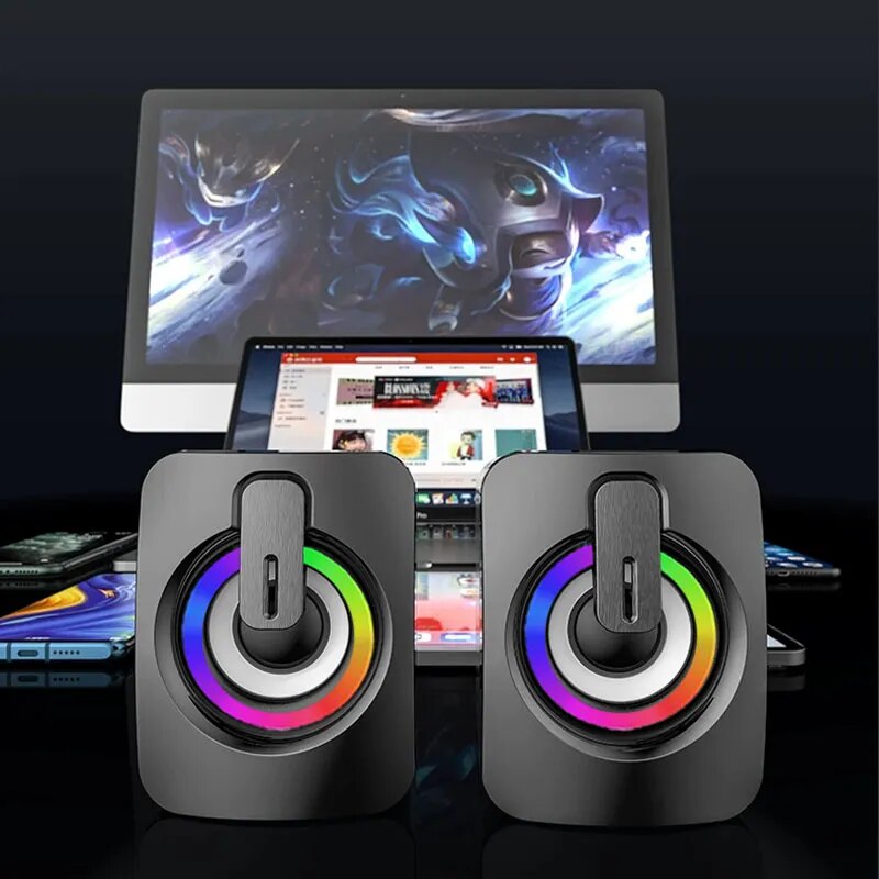 PC Computer Speakers Sound Box For PC HIFI Stereo Microphone USB Wired with LED Light For Desktop Computer