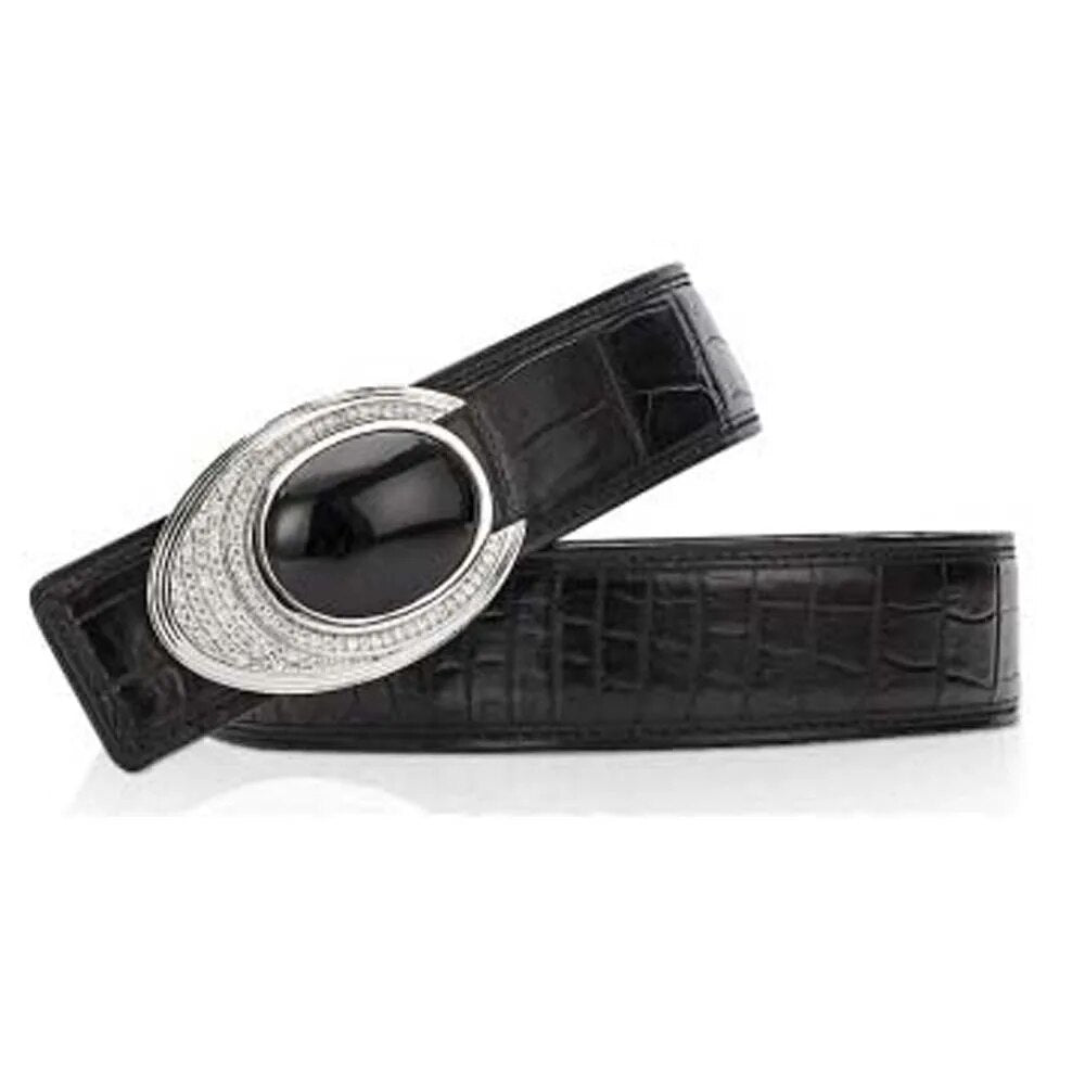 menggeka crocodile leather men belt  male  S925  Sterling silver  Plate buckles S925 black  crocodile skin