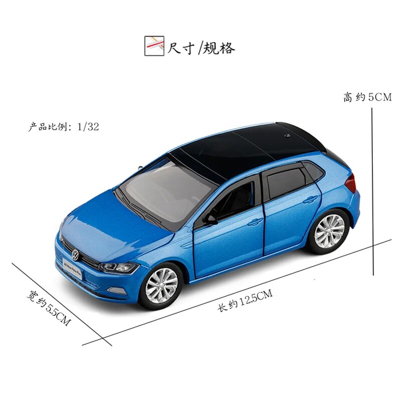 Toy Car 1:32 New POLO Plus Metal Alloy Diecast Car Model Miniature Model With Sound Light Model Boys Gift Toys For Children's