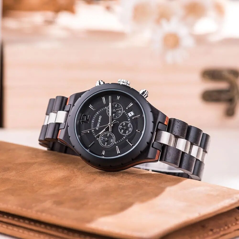 Bobo Bird Men Watches 2020 Luxury Wooden Men's Watches for Man Quartz Watches Auto Date Wristwatch Chronograph Relojes Hombre