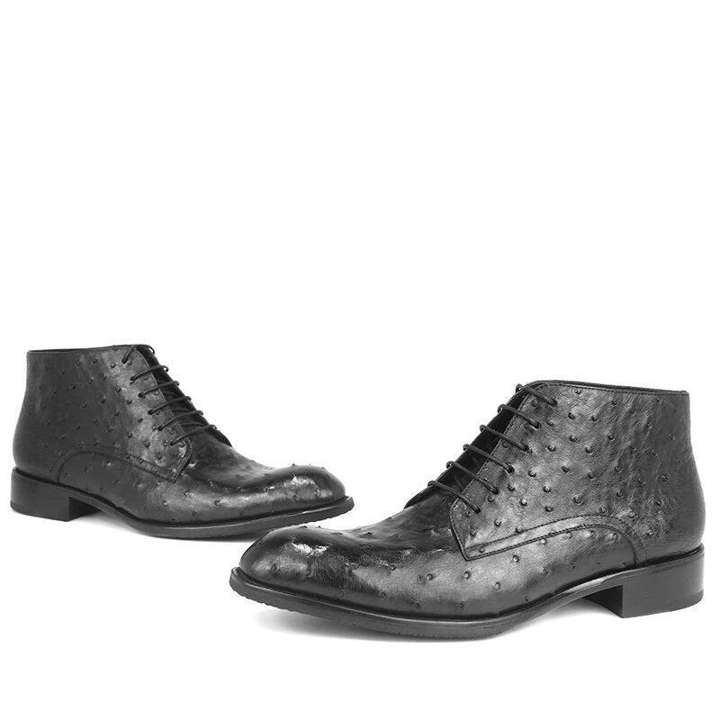 Sipriks Mens Ankle Boots Imported Ostrich Skin Desert Shoes High Quality In Stock Male Cowboy Boots Lace Up Derby Shoe Casual 43