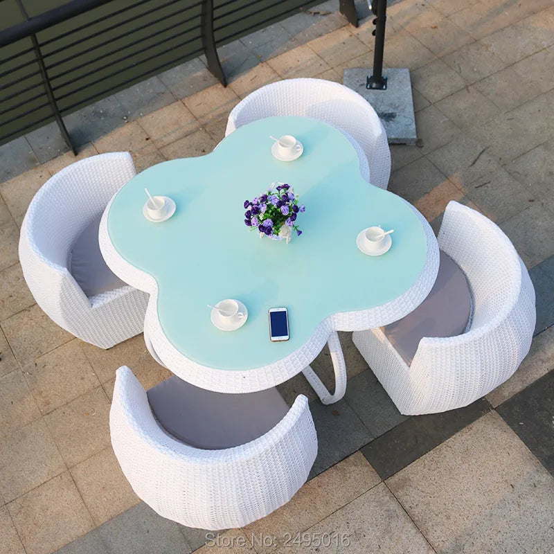 5 pcs Garden chat set Rattan woven metal Frame wicker Dining table Set all-weather Outdoor Patio Furniture custom color hot sale