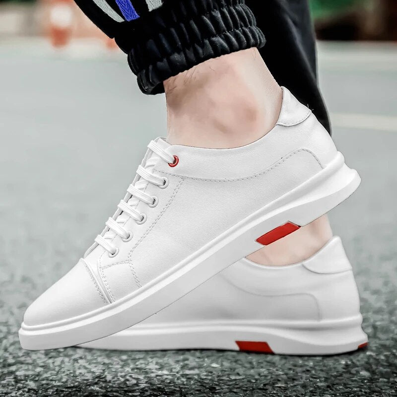 Fashion Men's Shoes Casual Genuine Leather Flats Sneakers Male White Or Black Lace Up Platform Shoe Man Vulcanized Shoes For Men