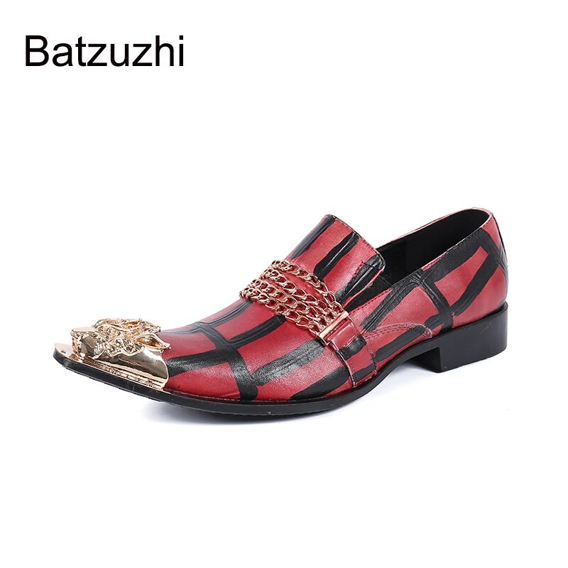 Batzuzhi Men's Shoes Italian Style Gold Metal Toe Genuine Leather Dress Shoes for Men's Business, Party and Wedding, Big EU38-46